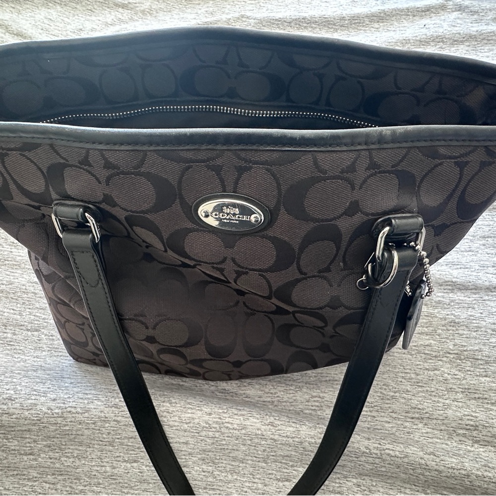 Coach Black Signature Jacquard Tote with Leather Straps - Picture 3 of 5